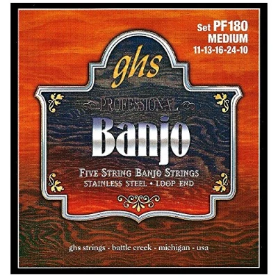 Abbildung von GHS Professional PF180 Banjo String Set, 5 String, Loop End, Stainless Steel, Medium, .011 .024
