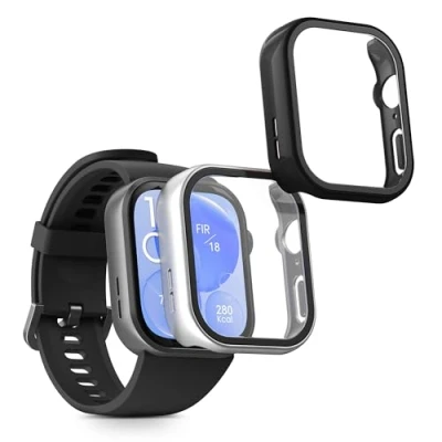Abbildung von kwmobile 2X Cover kompatibel mit Huawei Watch Fit 3 Hülle Fullbody Fitnesstracker Case Set aus Glas Silber Schwarz