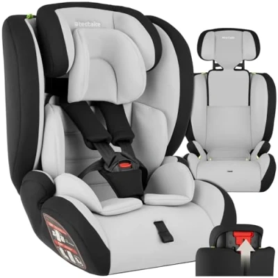 Abbildung von tectake® Kindersitz und Sitzerhöhung, mit 5 Punkt Sicherheitsgurt, als Kindersitzerhöhung durch herausnehmbare Sitzschale, dick gepolstert, ohne Isofix hellgrau/schwarz