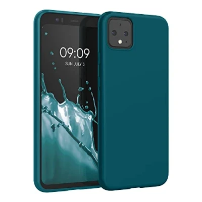 Abbildung von kwmobile Hülle kompatibel mit Google Pixel 4 weiches TPU Silikon Case Cover geeignet für kabelloses Laden Petrol matt