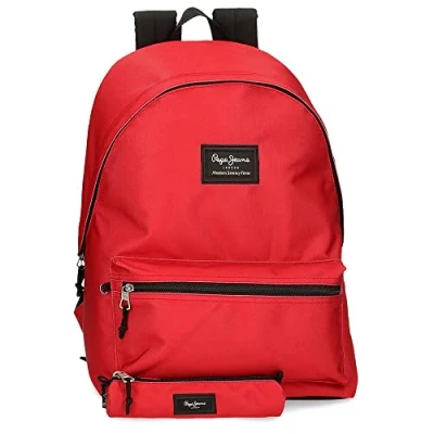 Abbildung von Pepe Jeans Aris Rucksack für Laptop und Schultasche 15,6 Zoll Rot 31 x 44 17,5 cm Polyester 30,01 l, rot, + Federmäppchen die Schule
