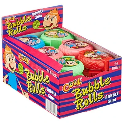 Abbildung von Cool Bubble Rolls Kaugummirolle, Kaugummiband extra breit, Tray mit 24 Packungen (1 x 432 g)