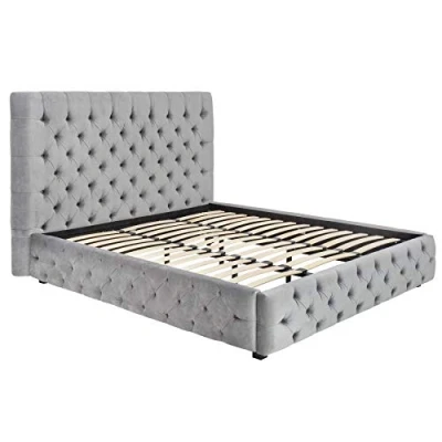 Abbildung von Invicta Interior Elegantes Doppelbett Paris 160x200cm grau Samt Chesterfield Design