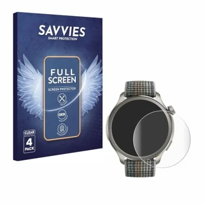 Abbildung von Savvies 4 Stück Full Screen Schutzfolie für Huami Amazfit Balance Cover Displayschutz Folie [3D Curved, Transparent, Anti Fingerabdruck]
