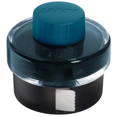Abbildung von LAMY T52 Tinte petrol 50ml Tintenglas mit Tintensammelbecken Standfuß aus Kunststoff Löschpapierrrolle