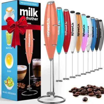 Abbildung von PowerLix Milchaufschäumer Stab, Milchschäumer Elektrisch mit Edelstahlständer 15 20s, 19000 U/min, Batteriebetriebener Milk Frother für Kaffee, Latte, Cappuccino, Heiß &amp; Kalte Schokolade