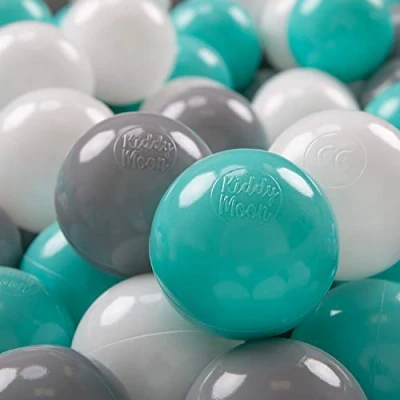 Abbildung von KiddyMoon 100 ∅ 7Cm Kinder Bälle Spielbälle Für Bällebad Baby Plastikbälle Made In EU, Weiß/Grau/Helltürkis