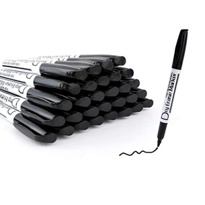 Abbildung von Volcanics Whiteboard Marker Stifte 36er Set Rundspitze Folienstift Abwischbar Glasboard ca.1 mm Trocken Rückstandsfrei Boardmarker Fein (Schwarz)