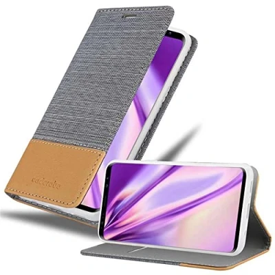 Abbildung von Cadorabo Hülle kompatibel mit Samsung Galaxy S9 aus Premium Jeans und Kunst Leder Flip Klappbare Stoßfeste Magnetische [Standfunktion] [Kartenfächern] Cover für Tasche in Grau