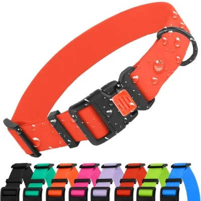 Abbildung von CollarDirect Verstellbares Hundehalsband, bunt, wasserfest, für kleine, mittelgroße und große Hunde, Welpen, 9 Farben (Rot, L (35 45 cm))