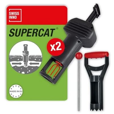 Abbildung von SWISSINNO Wühlmausfalle PRO SuperCat inkl. Zubehörset Effiziente Schlagfalle gegen Feld + Wühlmäuse, Patentierter Auslösemechansimus, Sicher Wiederverwendbar 2X Fallen 1X