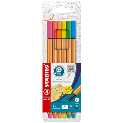 Abbildung von STABILO Fineliner point 88® neon, (6 tlg), in leuchtender Neonfarben