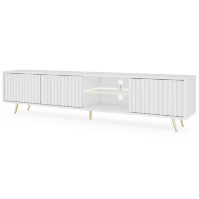 Abbildung von Selsey TV Schrank Board Sideboard Fernsehtisch Fernsehschrank Mit Lamellen Und LED Beleuchtung 175 cm Goldene Beine Weiß Bello