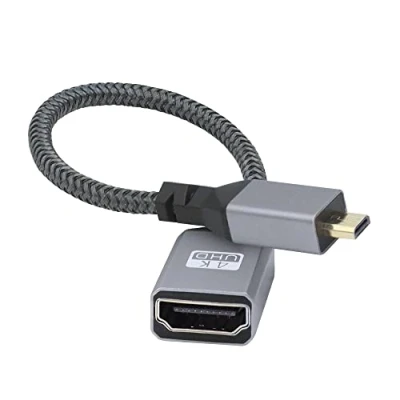Abbildung von RIIEYOCA Micro HDMI auf Kabeladapter, gerader Stecker Buchse, Aluminium, Nylon, geflochtenes Kabel, Unterstützung 4K (20 cm)