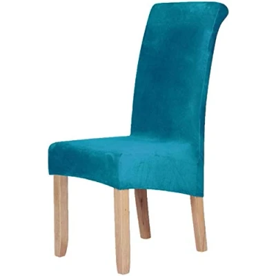 Abbildung von Homaxy Samt Stuhl Deckt Satz von 2, Stretch Esszimmer Deckt, Spandex Plüsch Decken Große Protector (Peacock Blue)