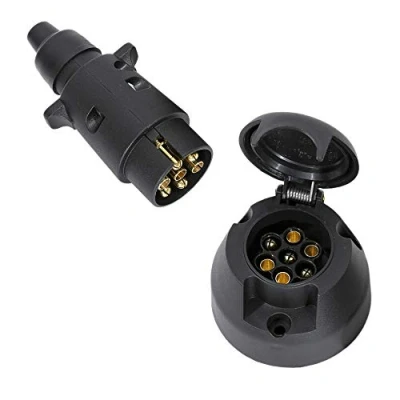 Abbildung von TAEUYYM Anhänger Stecker 7 Polig und Steckdose Polig, 12V Wasserdicht Für LKW RV KFZ Traktor Zubehör(Gummistiefel)