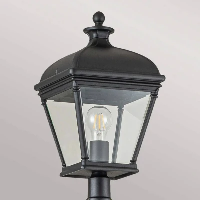 Abbildung von Elstead Lighting BAYVIEW 5L BK Wegeleuchte E27 1x60W IP44 Aluminiumguss schwarz, Glas abgeschrägt klar H:216.4cm B:22.8cm dimmbar