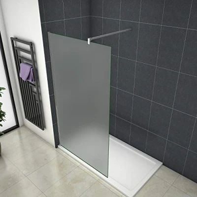 Abbildung von Aica Sanitär Duschwand Walk In Dusche 80cm Duschabtrennung 10mm NANO Milchglas Glas Duschtrennwand 200cm Höhe Splitterschutzfolie