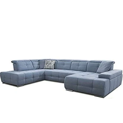 Abbildung von Cavadore Wohnlandschaft Mistrel mit Bettfunktion / Schlafsofa leichter Fleckentfernung dank Soft Clean Geeignet für Haushalte Kindern, Haustieren /343 x 77 228 blau