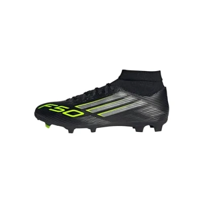 Abbildung von adidas Unisex F50 League Mid Firm Multi Ground Football Boots Fußballschuhe, Core Black/Iron Metallic/Lucid Lemon, 48 2/3 EU