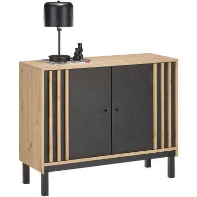 Abbildung von HBZ Sideboard &quot;Volano&quot;, (1 St.), schwarz, Schrank mit Absetzungen in Eiche Artisan Dekor