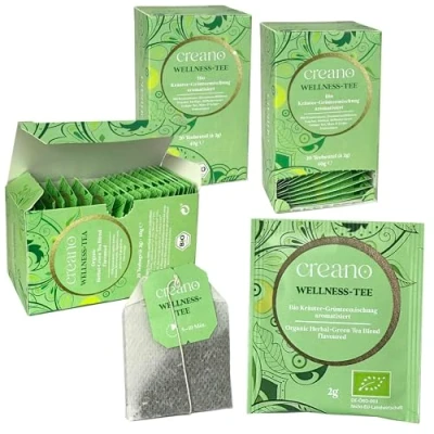 Abbildung von Creano BIO Tee WELLNESS TEE, Kräuter Grünteemischung, Teebeutel 3er Pack (3x 20 Beutel)