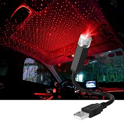 Abbildung von URAQT LED Auto Decke Starlight,Einstellbar Innen Atmosphäre Licht Mehrere Modi Plug and Play USB Mini Projection L Universal für Zuhause Party (Rot)