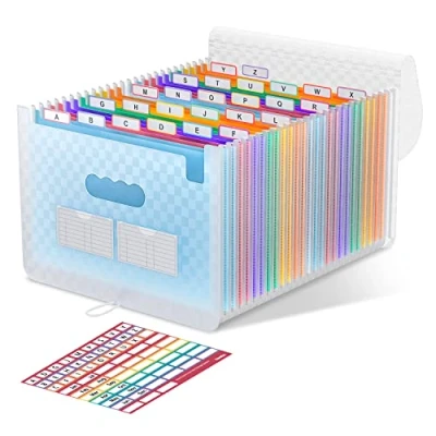 Abbildung von ThinkTex 26 Fächer Dokumentenmappe A4, Regenbogen Akkordeon Erweiterbar Ordnungsmappe, Aktenordner mit großer Kapazität, tragbarer Klassifizierungsaktenordner im A4 Letter für Büro/Schule Blau