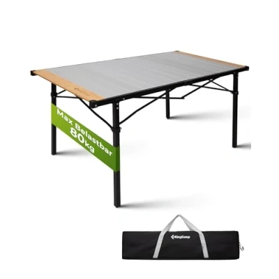 Abbildung von KingCamp Campingtisch klappbar Klapptisch mit Aluminiumrahmen Aufrollbare Tischplatte(136x70 cm) für 4 6 Personen faltbar Tragetasche belastbar bis 80 kg,Silber,XL