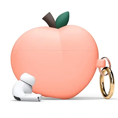 Abbildung von elago Peach Hülle Kompatibel mit Apple AirPods Pro 2 Case, Pfirsich 3D Design Case 2. Generation, Schlüsselanhänger Enthalten (Pfirsich)