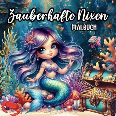 Abbildung von Malbuch Zauberhafte Nixen 40 Meerjungfrauen &amp; Unterwasserkreaturen zum Ausmalen: Ausmalbilder, Ausmalbuch, Malbilder, Malbuch, Meerjungfrauen, Seejungfrauen, Nixen, Unterwasserwelt für Kinder ab 4