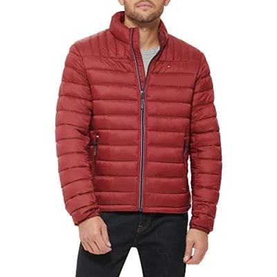 Abbildung von Tommy Hilfiger Herren Ultra Loft Lightweight Packable Puffer Jacket (Standard und Big &amp; Tall) Daunenalternativer Mantel, Rot/Ausflug, einfarbig (Getaway Solids), XXL
