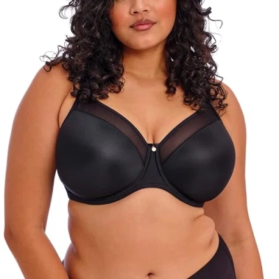 Abbildung von ELOMI Damen Women&#039;s Plus Size Smooth Underwire Molded Bra Geformter BH, Undurchsichtige, Schwarz, 100F
