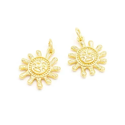 Abbildung von Vintageparts Anhänger als Sonne mit 18k Goldbeschichtung 2 Stück zum Schmuck selber basteln