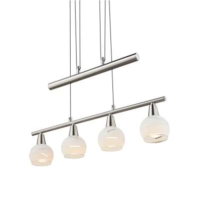 Abbildung von Globo LED Pendelleuchte MILOUD, 4 flammig, Nickel matt, Weiß, Metall, Höhenverstellbar, wechselbar, Extra Warmweiß, Lampenschirme aus Glas, B 60 x H 160 cm, Hängeleuchte, Hängelampe