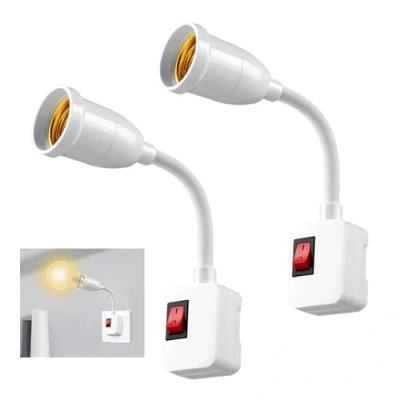 Abbildung von 2 Stücke Lampenfassung E27 mit Schalter: Sporgo Sockel Lampenfassung, Steckdosenlampe 20 cm Flexibler Schwanenhals, 360 Verstellbar Leselicht für Küchenlampe Wandlampen und Glühbirnen (E27 B)