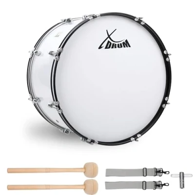 Abbildung von XDrum MBD 222 Marsch Bass Trommel, Fußball Pauke 22&quot; x 12&quot; (7,5 kg, 4 Ösen, Spannschrauben, inkl. Paar Schlägel, Tragegurte, Stimmschlüssel) weiß