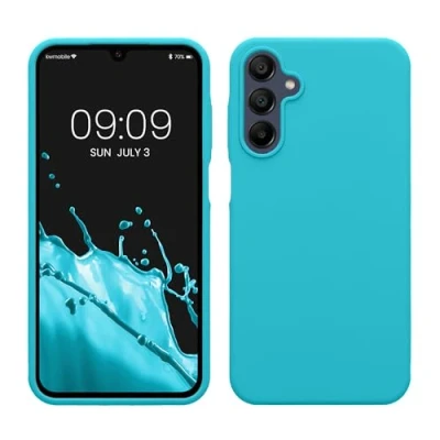 Abbildung von kwmobile Hülle kompatibel mit Samsung Galaxy A15 5G Silikon Handy Case Handyhülle weiche Oberfläche kabelloses Laden Cool Glacier