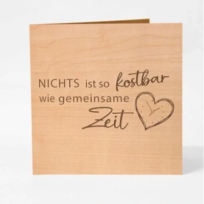 Abbildung von Original Holzgrusskarte Nichts ist so kostbar wie gemeinsame Zeit einzigartige Grußkarte, Karte Liebe, Jahrestag Karte, Geburtstag Hochzeitstag, Jahrestag, Geschenke für Frauen