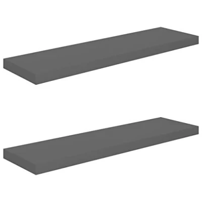 Abbildung von vidaXL 2X Wandregal Schwebend Hängeregal Wandboard Bücherregal Regalbrett Schweberegal CD DVD Regal Dekoregal Hochglanz Grau 90x23,5x3,8cm MDF