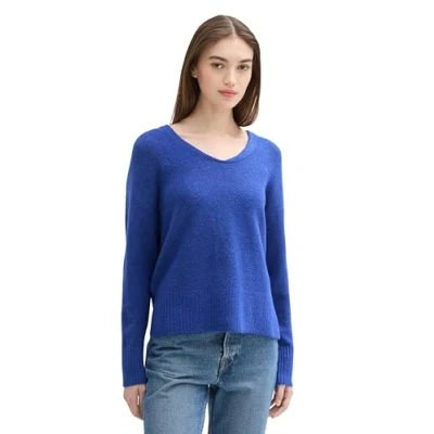 Abbildung von TOM Tailor Denim MIT Vausschnitt Strickpullover, Damen, Größe: XXL, Anemone blue melange