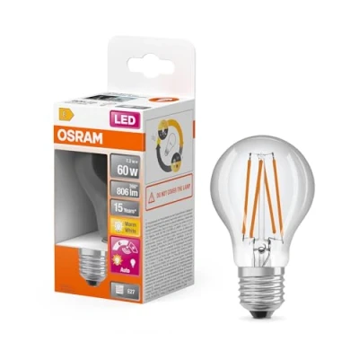 Abbildung von OSRAM Star+ LED Lampe mit Tageslichtsensor für E27 Sockel, Filament Optik ,Warmweiß (2700K), 470 Lumen, Ersatz herkömmliche 40W Leuchtmittel, nicht dimmbar, Single Pack, White