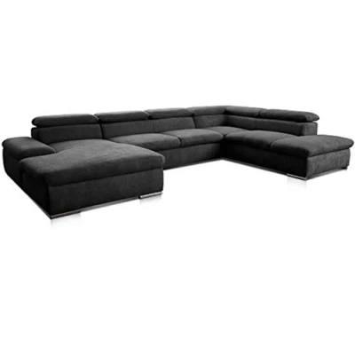Abbildung von Cavadore Wohnlandschaft Alkatraz im modernen Design / U Form mit Longchair links und Ottomane rechts Inkl. Kopfteilverstellung 350 x 73 226 Schwarz
