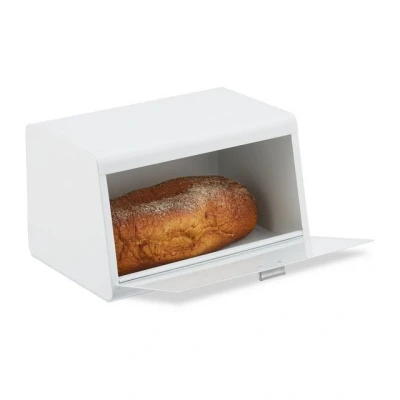 Abbildung von Relaxdays Brotkasten aus Edelstahl, Brot Aufbewahrungsbox, HBT: 20,5 x 34,5 23,5 cm, Brotaufbewahrung, Metall, weiß