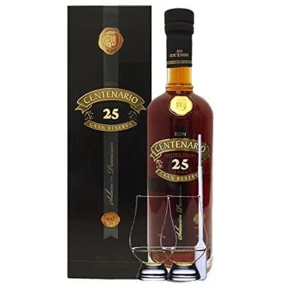 Abbildung von Ron Centenario 25 Jahre Gran Reserva Premium Rum Costa Rica 0,7 Liter + 2 Glencairn Gläser Einwegpipette 1 Stück