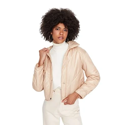 Abbildung von Trendyol Damen Regular Standard Plain Webstoff Winterjacke Coat, Beige, L EU