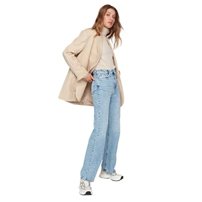 Abbildung von Trendyol Damen Herren Hoher Bund Weites Bein Der 90er Jeans, Blau, 38 EU