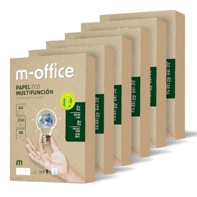 Abbildung von Papier aus Recyclingmaterial DIN A4, Packung mit A4 80 g/m², für Kopierer und Drucker, 250 Blättern 100% Recyclingpapier · m office (6 Packungen)