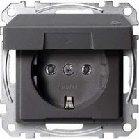 Abbildung von Schneider Electric Merten MEG2314 0414 SCHUKO Steckdose mit Klappdeckel, IP44, Berührungsschutz, Steckklemmen anthrazit, System M, Schutzkontaktsteckdose