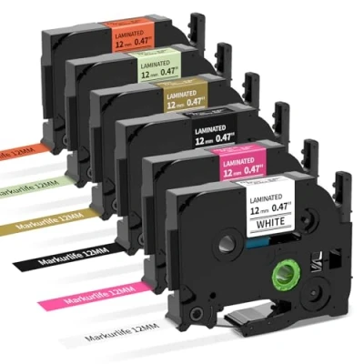 Abbildung von Markurlife TZe Schriftband 12mm Kompatibel mit Brother P Touch 0,47 Bänder in Schwarz auf Weiß/Mintgrün/Orange, Weiß Schwarz/Satingold/Beerenrosa für PT H105 H110 H200 H100R 1000 1080